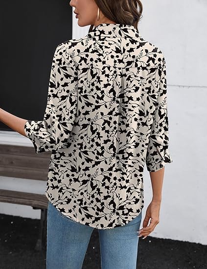 Womens 3/4 Sleeve Tops V Neck Cotton Linen Work Blouse Polo Shirts for Women Business Casual 2026